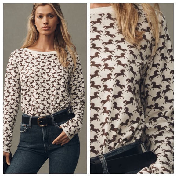 Anthropologie Tops - NWT Anthropologie Maeve The Caitlin Boxy Tee Long-Sleeve Horses